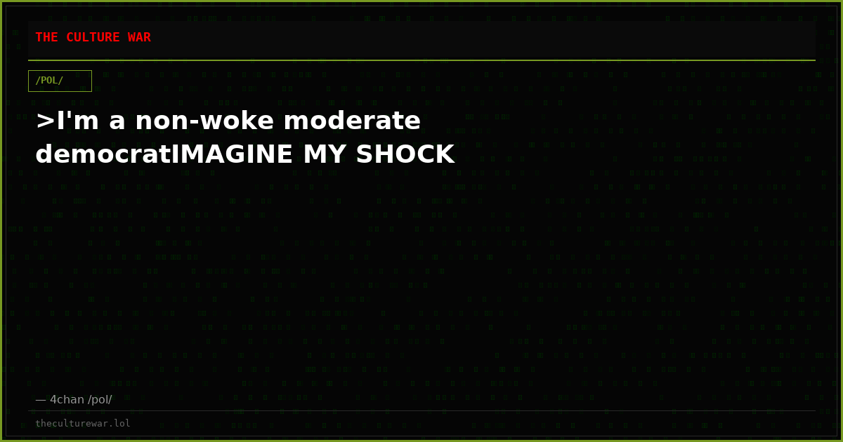 >I'm a non-woke moderate democratIMAGINE MY SHOCK