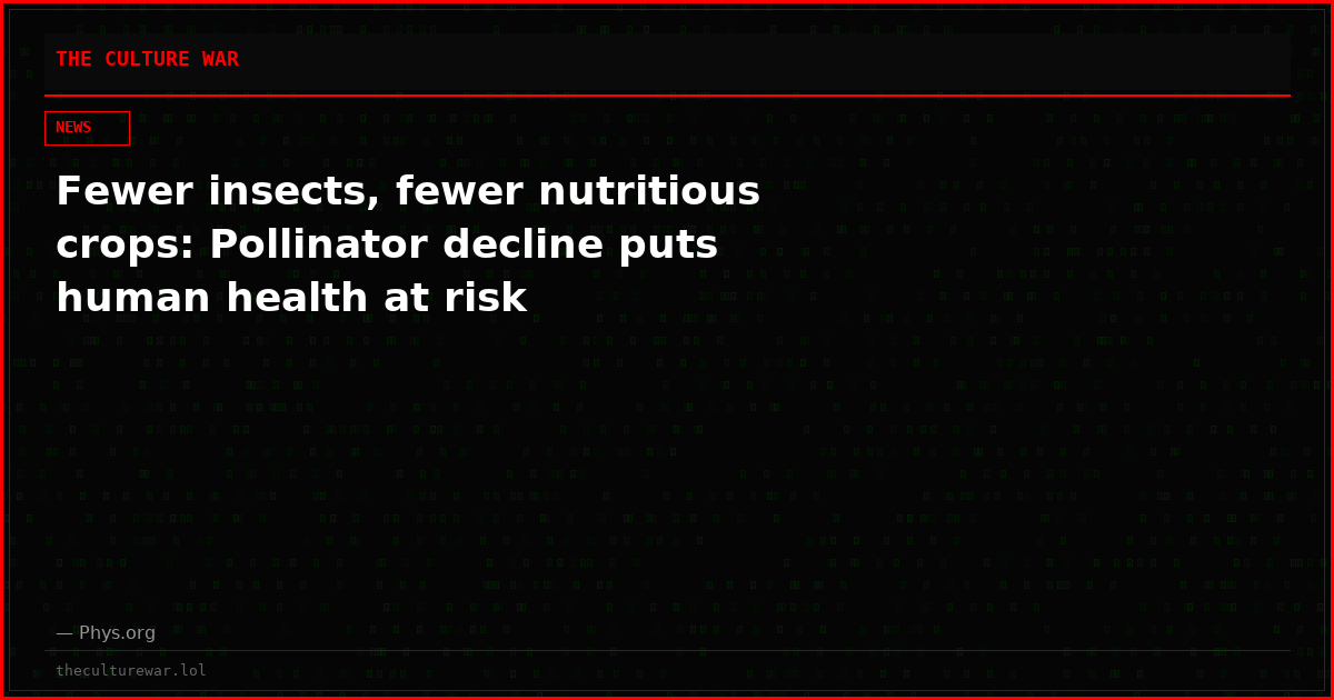 Fewer insects, fewer nutritious crops: Pollinator decline puts human health at risk