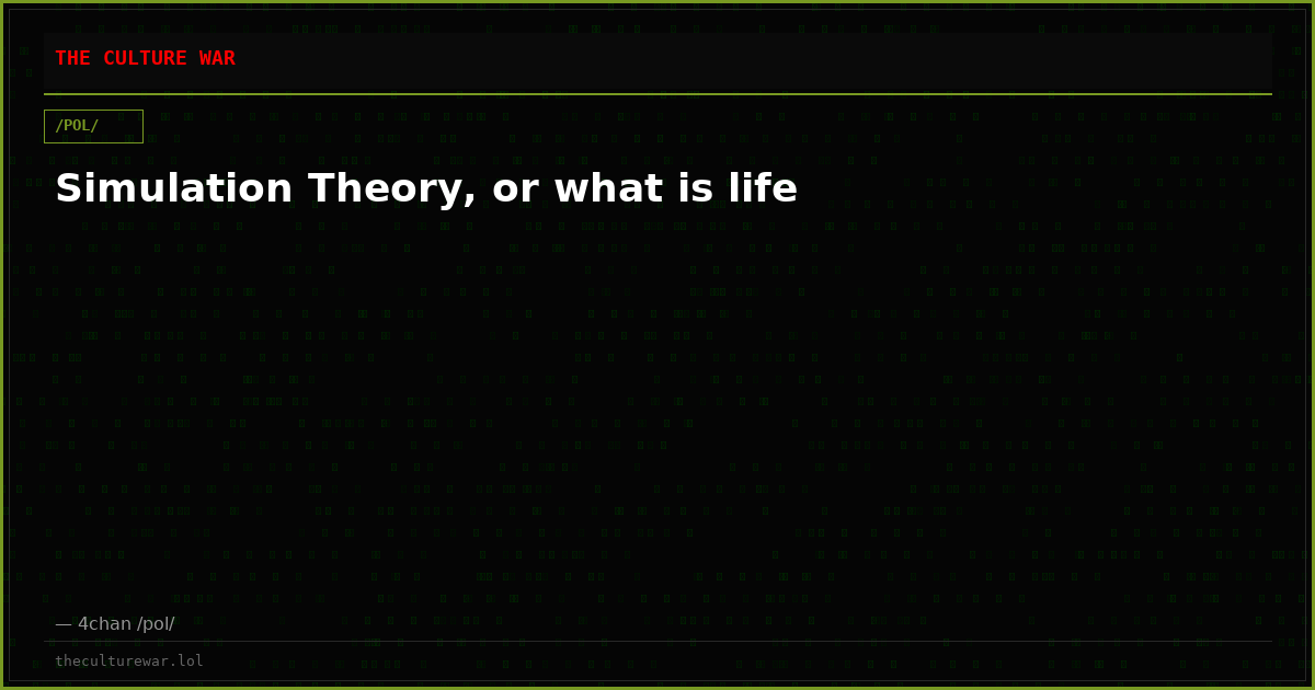 Simulation Theory, or what is life
