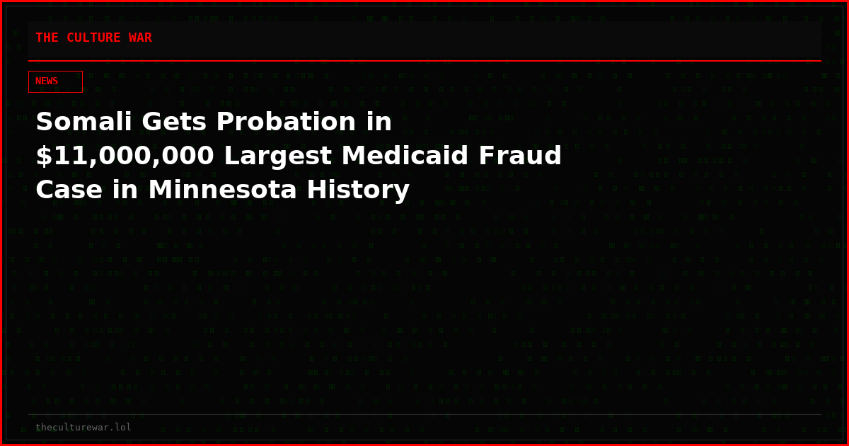 Somali Gets Probation in $11,000,000 Largest Medicaid Fraud Case in Minnesota History