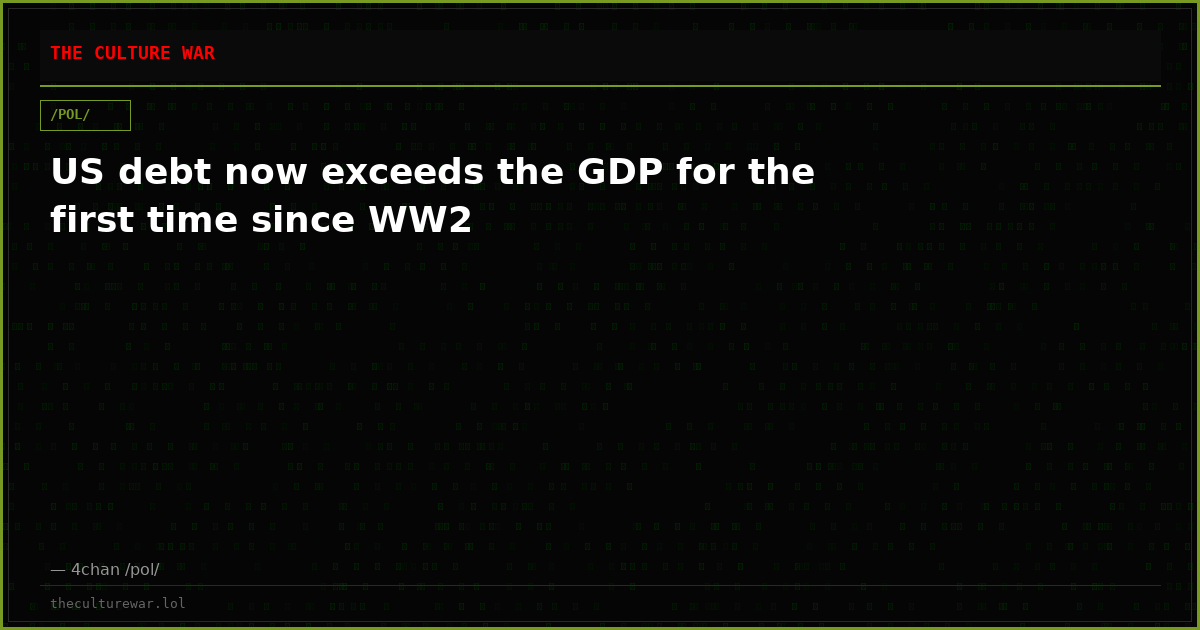 US debt now exceeds the GDP for the first time since WW2