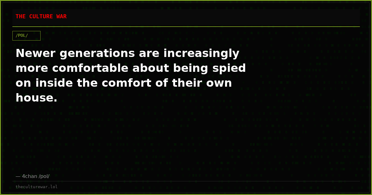 Newer generations are increasingly more comfortable about being spied on inside the comfort of their own house.