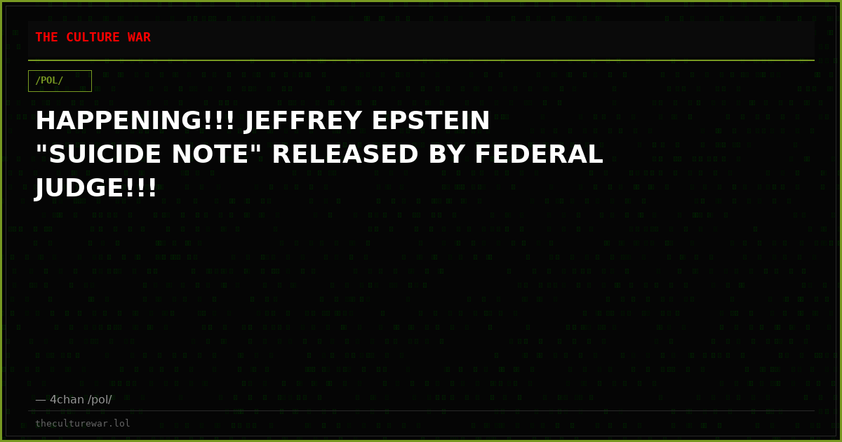 HAPPENING!!! JEFFREY EPSTEIN "SUICIDE NOTE" RELEASED BY FEDERAL JUDGE!!!