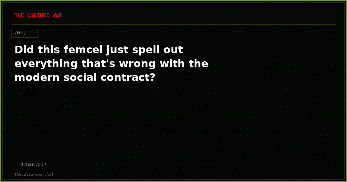 Did this femcel just spell out everything that's wrong with the modern social contract?