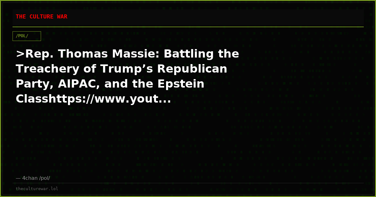 >Rep. Thomas Massie: Battling the Treachery of Trump’s Republican Party, AIPAC, and the Epstein Classhttps://www.yout...