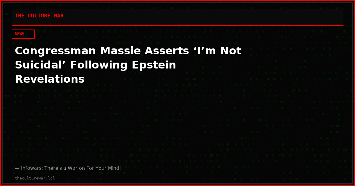 Congressman Massie Asserts ‘I’m Not Suicidal’ Following Epstein Revelations