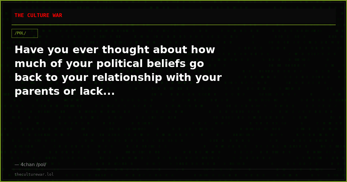 Have you ever thought about how much of your political beliefs go back to your relationship with your parents or lack...