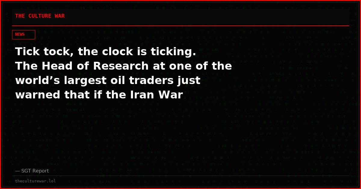 Tick tock, the clock is ticking. The Head of Research at one of the world’s largest oil traders just warned that if the Iran War continues until June, we will exhaust all available oil inventories.