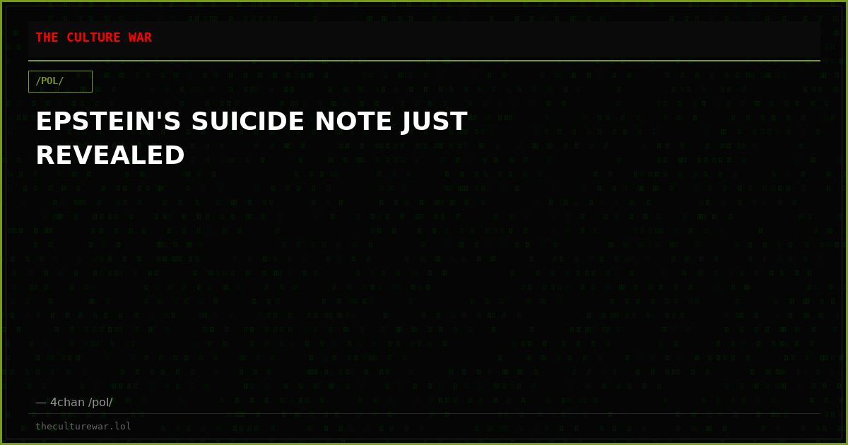 EPSTEIN'S SUICIDE NOTE JUST REVEALED