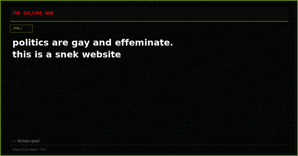 politics are gay and effeminate. this is a snek website