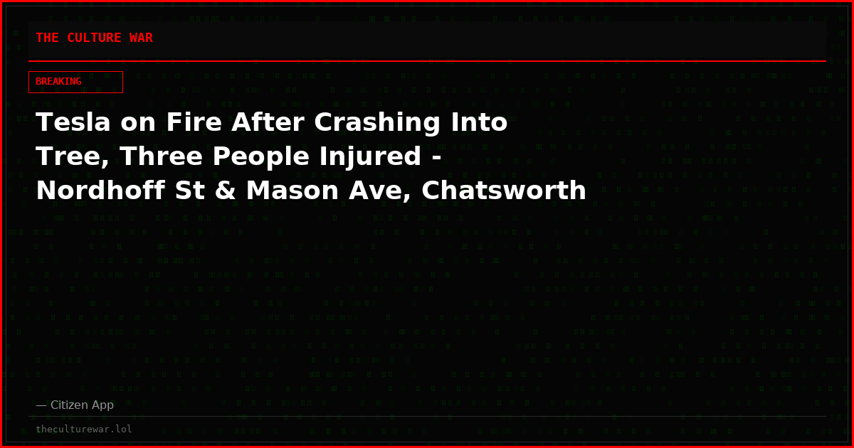 Tesla on Fire After Crashing Into Tree, Three People Injured - Nordhoff St & Mason Ave, Chatsworth