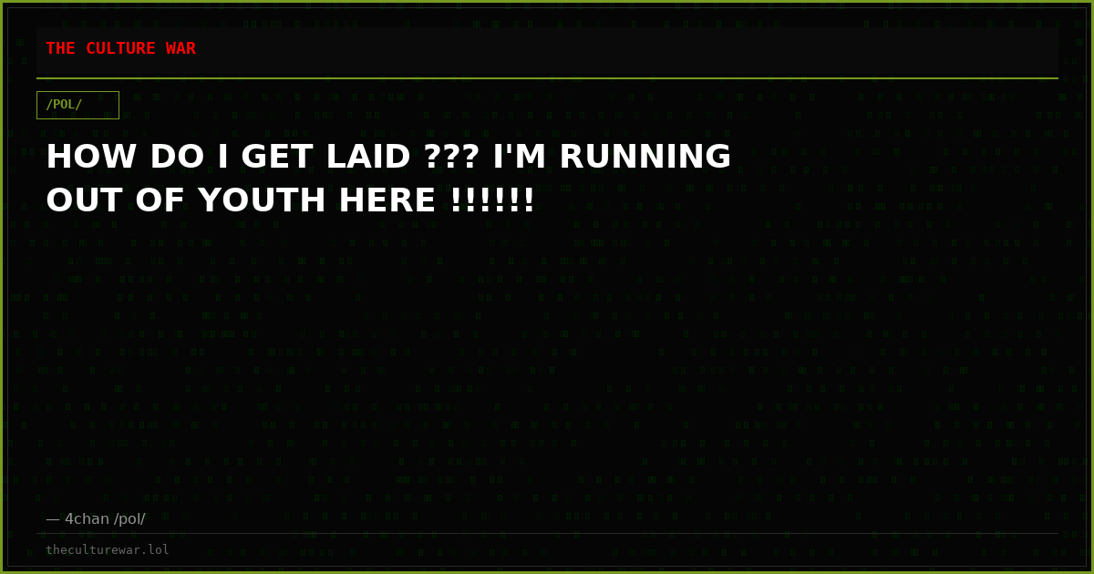 HOW DO I GET LAID ??? I'M RUNNING OUT OF YOUTH HERE !!!!!!