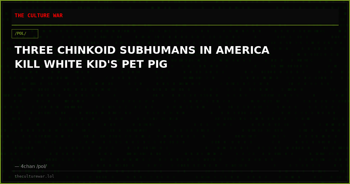 THREE CHINKOID SUBHUMANS IN AMERICA KILL WHITE KID'S PET PIG