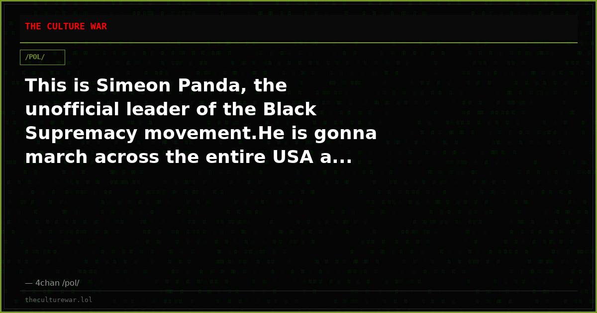 This is Simeon Panda, the unofficial leader of the Black Supremacy movement.He is gonna march across the entire USA a...