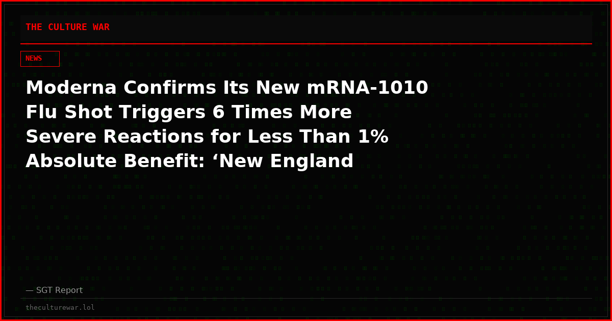 Moderna Confirms Its New mRNA-1010 Flu Shot Triggers 6 Times More Severe Reactions for Less Than 1% Absolute Benefit: ‘New England Journal of Medicine’