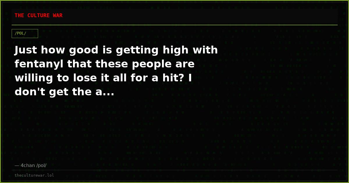 Just how good is getting high with fentanyl that these people are willing to lose it all for a hit? I don't get the a...