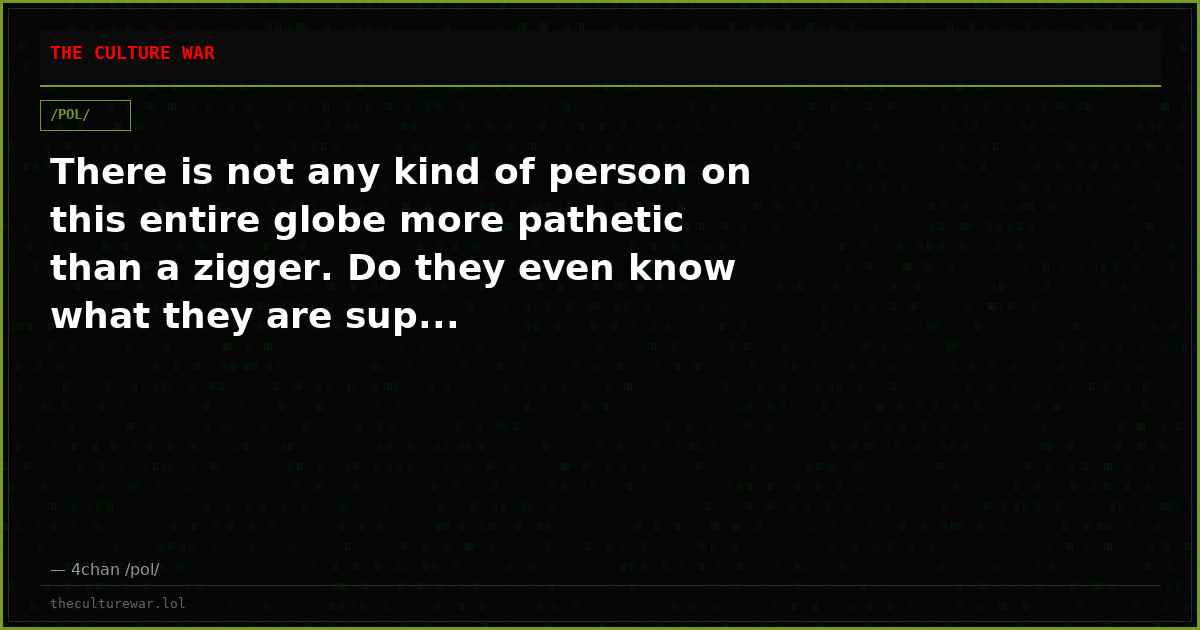 There is not any kind of person on this entire globe more pathetic than a zigger. Do they even know what they are sup...
