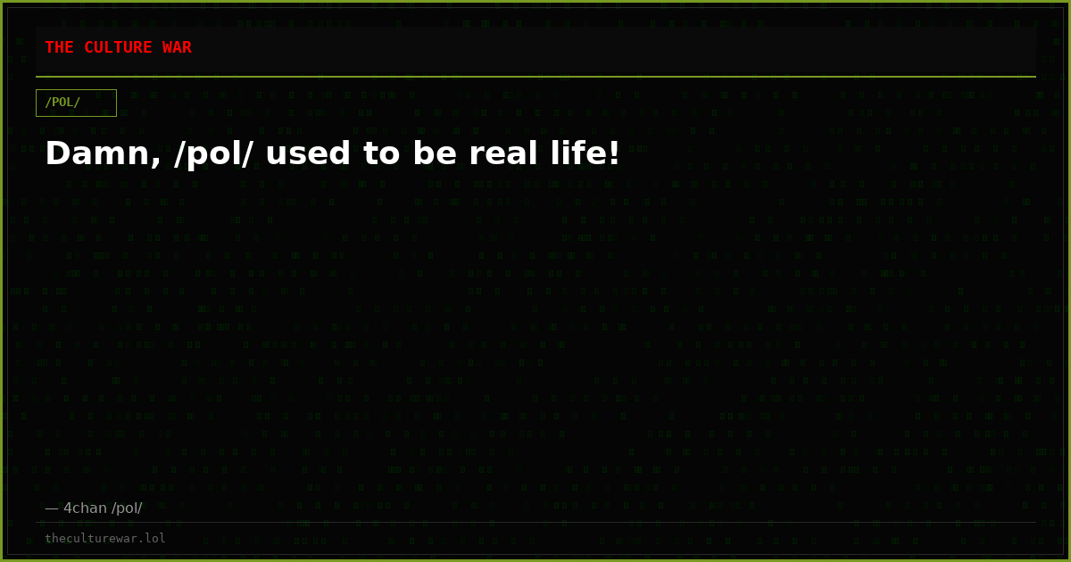Damn, /pol/ used to be real life!