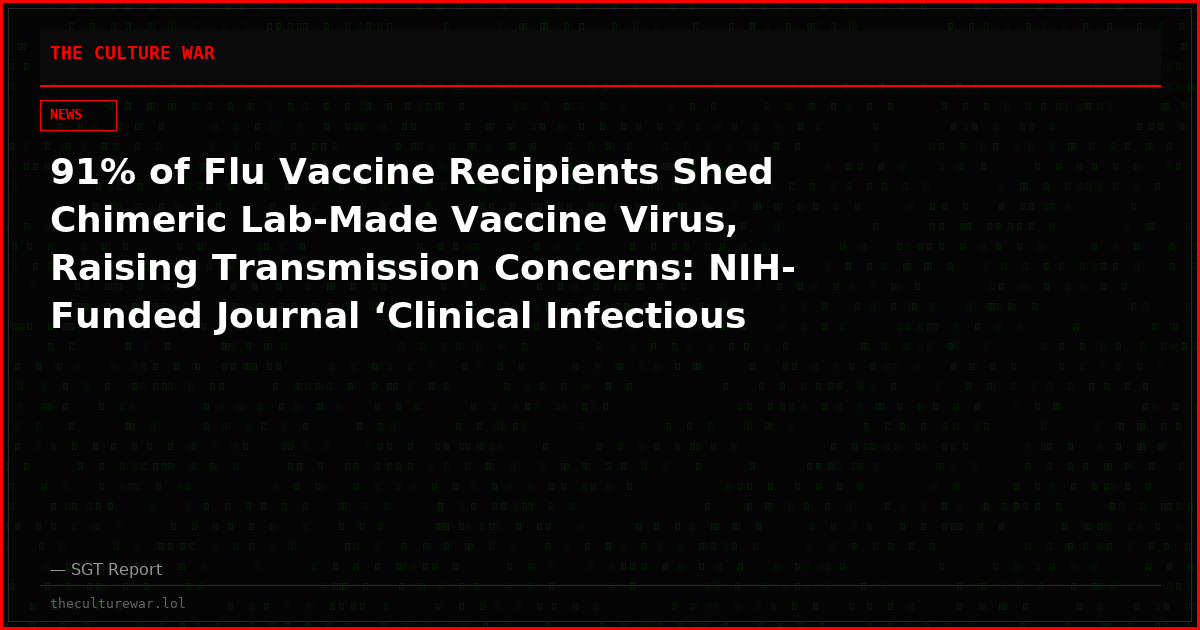 91% of Flu Vaccine Recipients Shed Chimeric Lab-Made Vaccine Virus, Raising Transmission Concerns: NIH-Funded Journal ‘Clinical Infectious Diseases’ Study