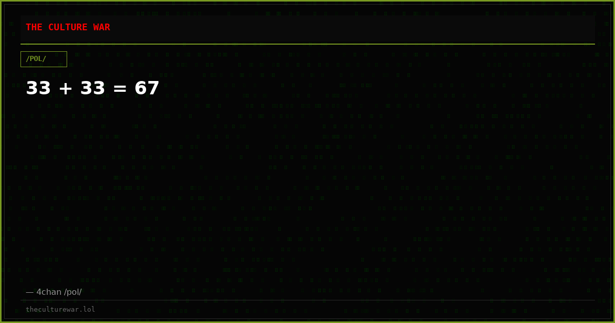 33 + 33 = 67