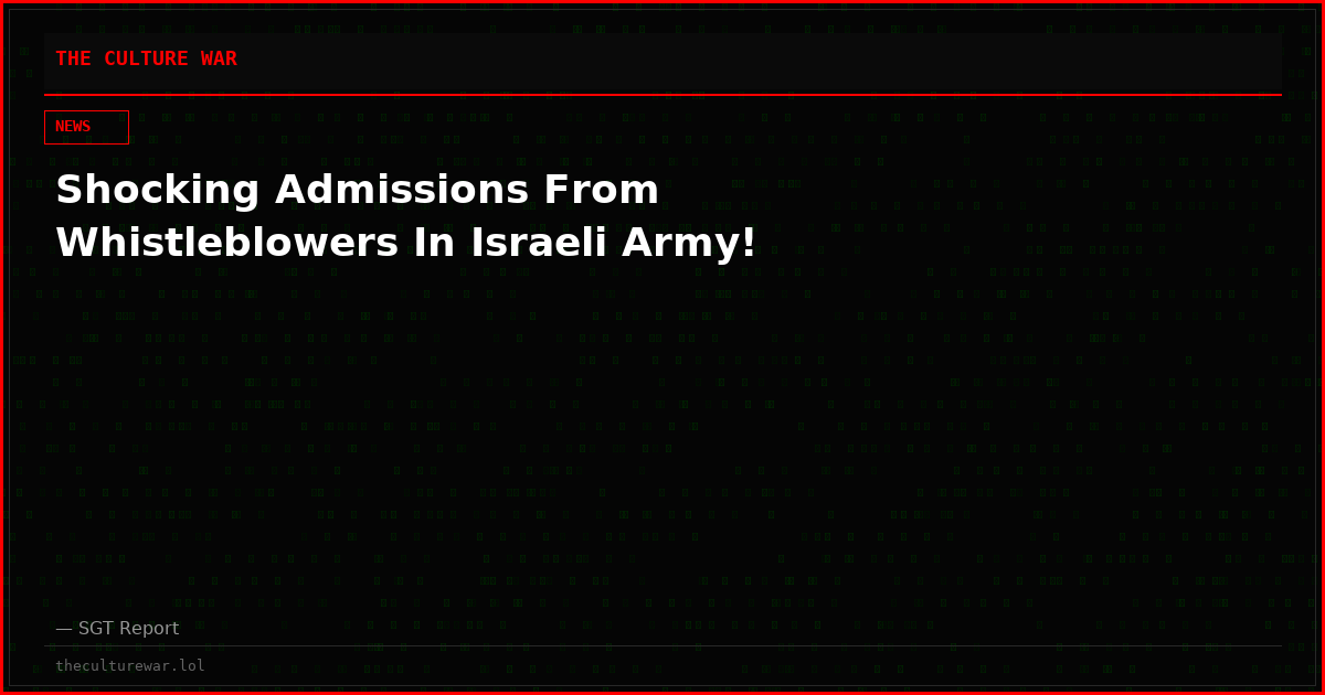 Shocking Admissions From Whistleblowers In Israeli Army!