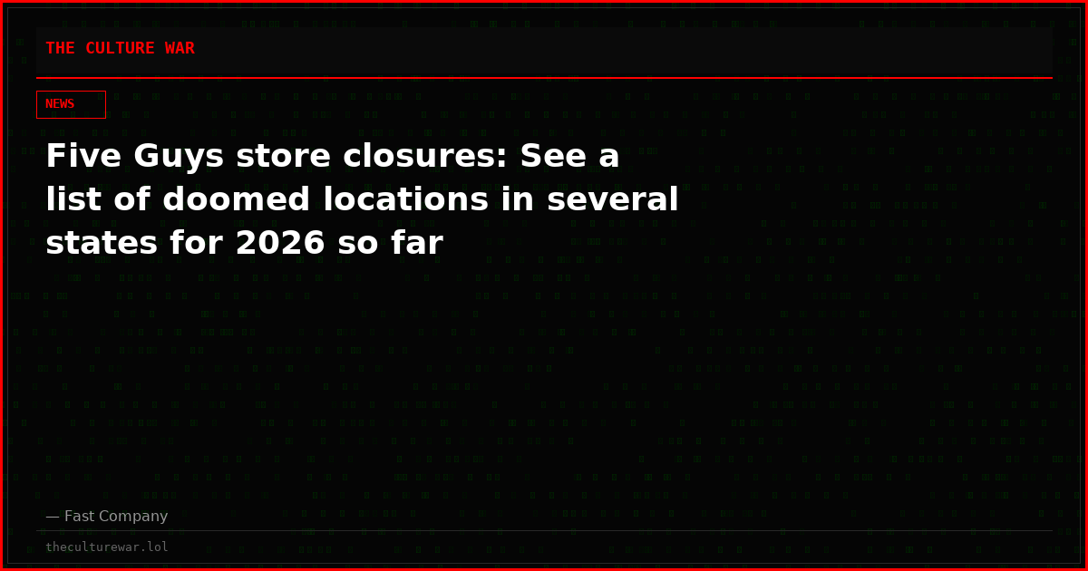 Five Guys store closures: See a list of doomed locations in several states for 2026 so far