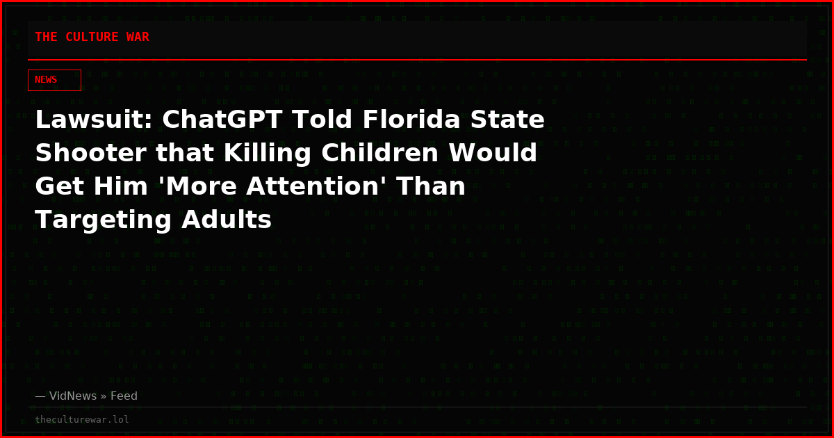 Lawsuit: ChatGPT Told Florida State Shooter that Killing Children Would Get Him 'More Attention' Than Targeting Adults