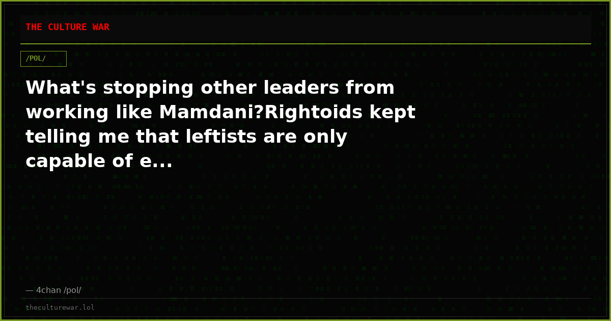 What's stopping other leaders from working like Mamdani?Rightoids kept telling me that leftists are only capable of e...