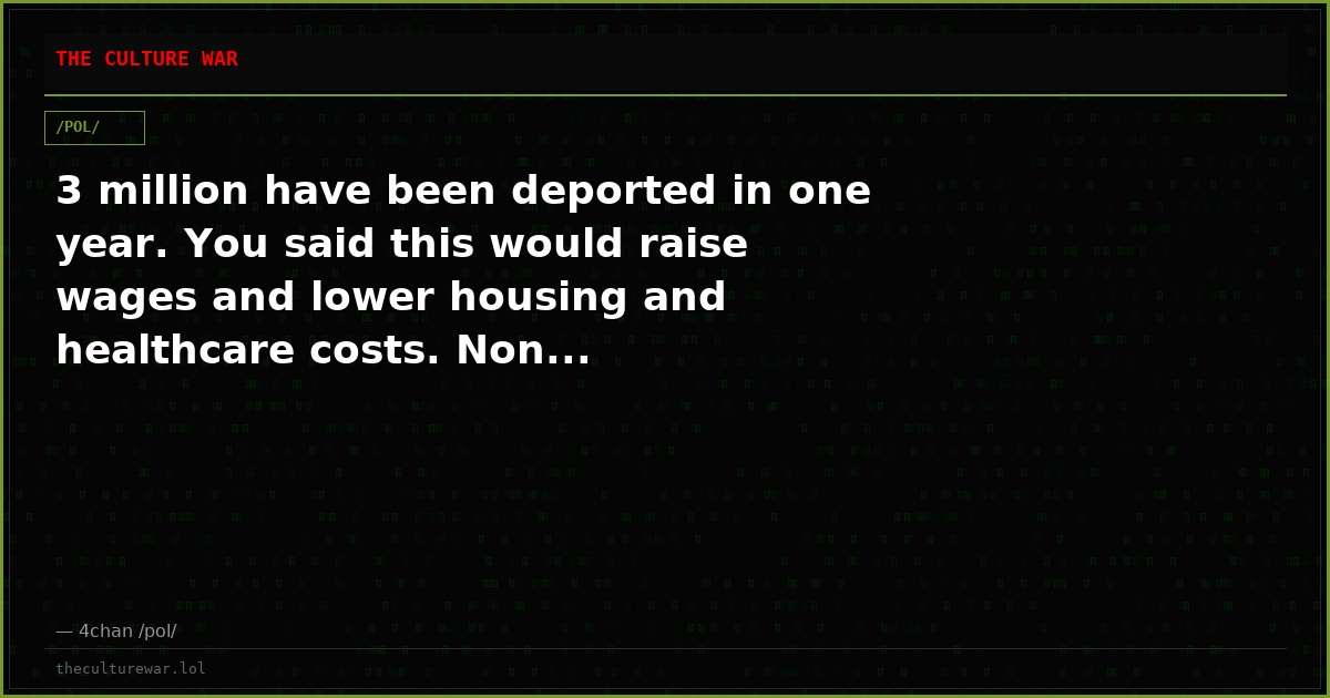 3 million have been deported in one year. You said this would raise wages and lower housing and healthcare costs. Non...