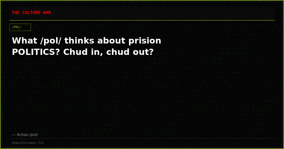 What /pol/ thinks about prision POLITICS? Chud in, chud out?