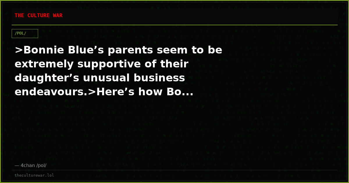 >Bonnie Blue’s parents seem to be extremely supportive of their daughter’s unusual business endeavours.>Here’s how Bo...