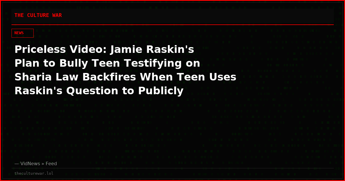 Priceless Video: Jamie Raskin's Plan to Bully Teen Testifying on Sharia Law Backfires When Teen Uses Raskin's Question to Publicly Destroy Him