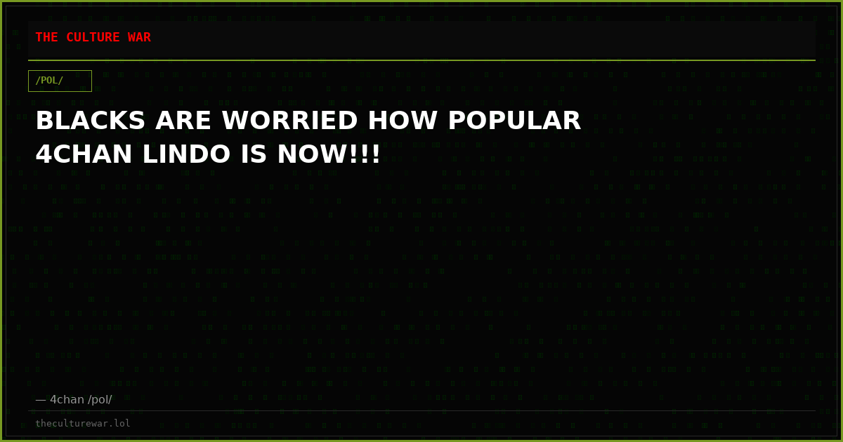BLACKS ARE WORRIED HOW POPULAR 4CHAN LINDO IS NOW!!!