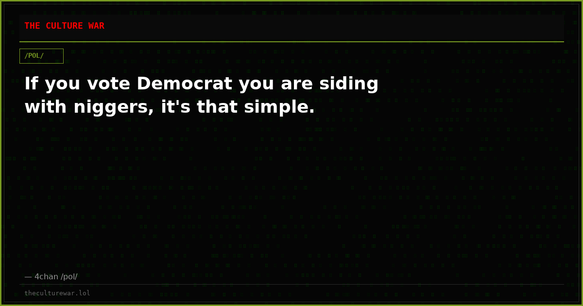 If you vote Democrat you are siding with niggers, it's that simple.