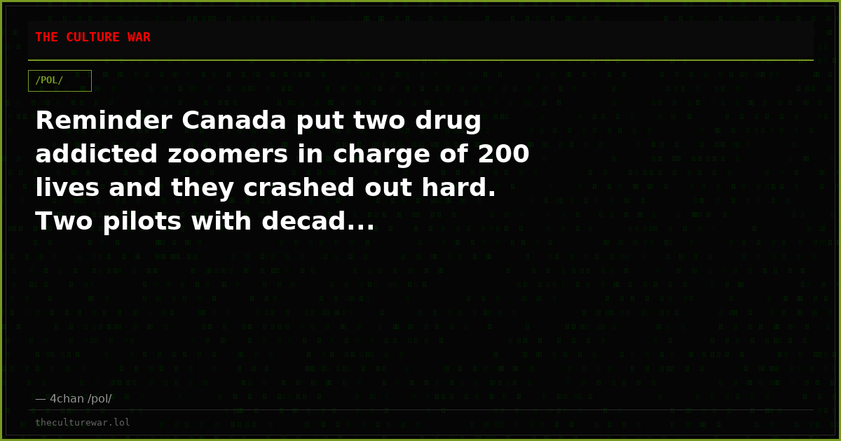Reminder Canada put two drug addicted zoomers in charge of 200 lives and they crashed out hard. Two pilots with decad...