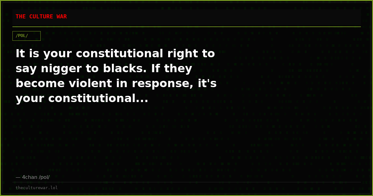 It is your constitutional right to say nigger to blacks. If they become violent in response, it's your constitutional...
