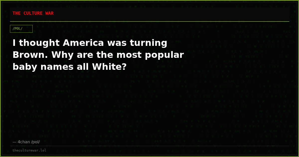 I thought America was turning Brown. Why are the most popular baby names all White?