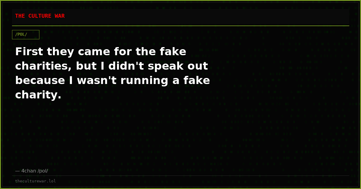 First they came for the fake charities, but I didn't speak out because I wasn't running a fake charity.
