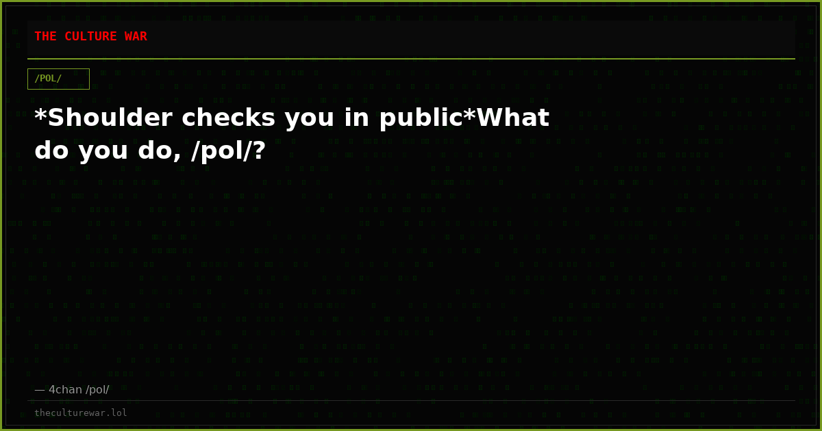 *Shoulder checks you in public*What do you do, /pol/?
