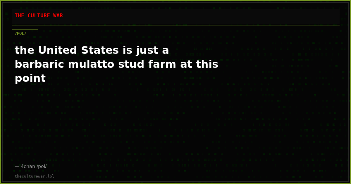 the United States is just a barbaric mulatto stud farm at this point