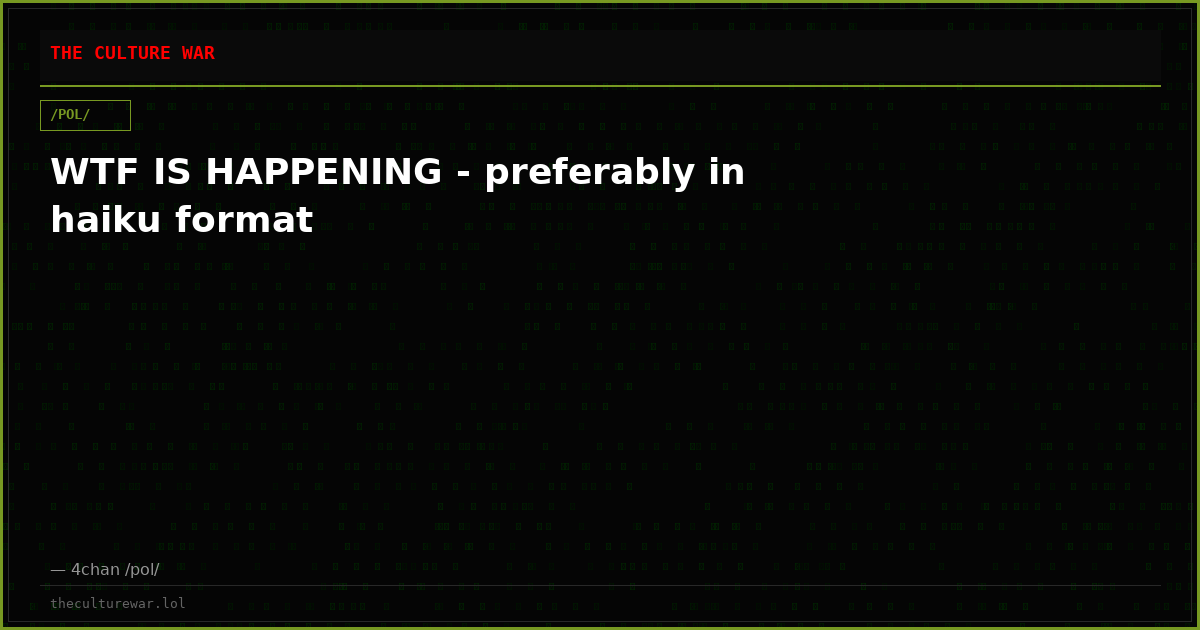 WTF IS HAPPENING - preferably in haiku format