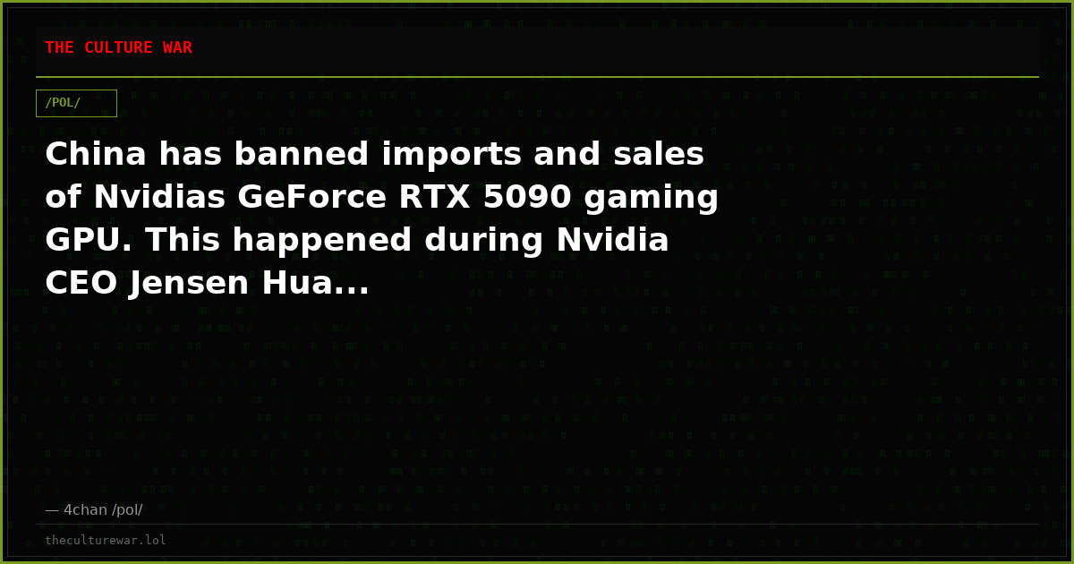 China has banned imports and sales of Nvidias GeForce RTX 5090 gaming GPU. This happened during Nvidia CEO Jensen Hua...