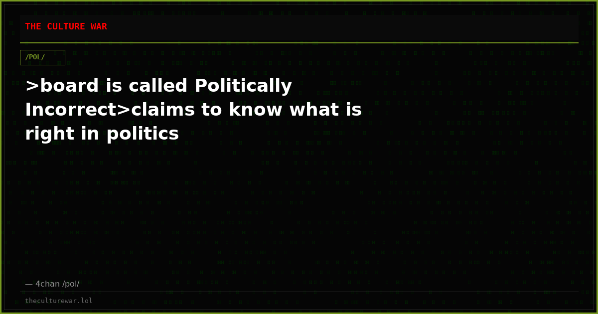 >board is called Politically Incorrect>claims to know what is right in politics