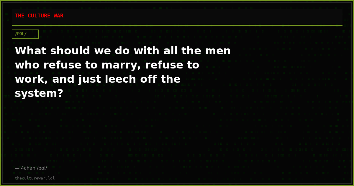 What should we do with all the men who refuse to marry, refuse to work, and just leech off the system?