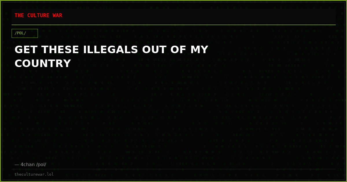 GET THESE ILLEGALS OUT OF MY COUNTRY