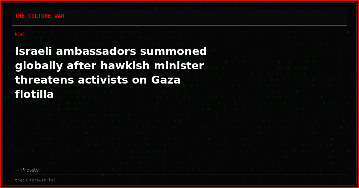 Israeli ambassadors summoned globally after hawkish minister threatens activists on Gaza flotilla