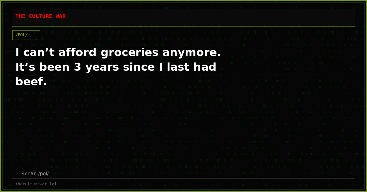 I can’t afford groceries anymore. It’s been 3 years since I last had beef.