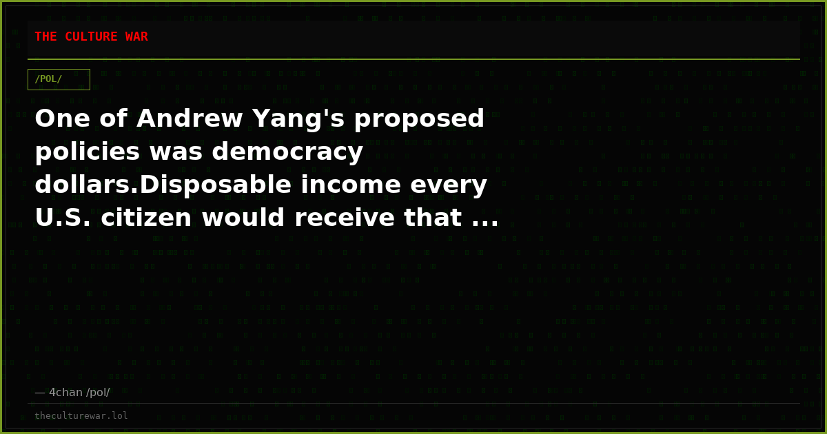 One of Andrew Yang's proposed policies was democracy dollars.Disposable income every U.S. citizen would receive that ...