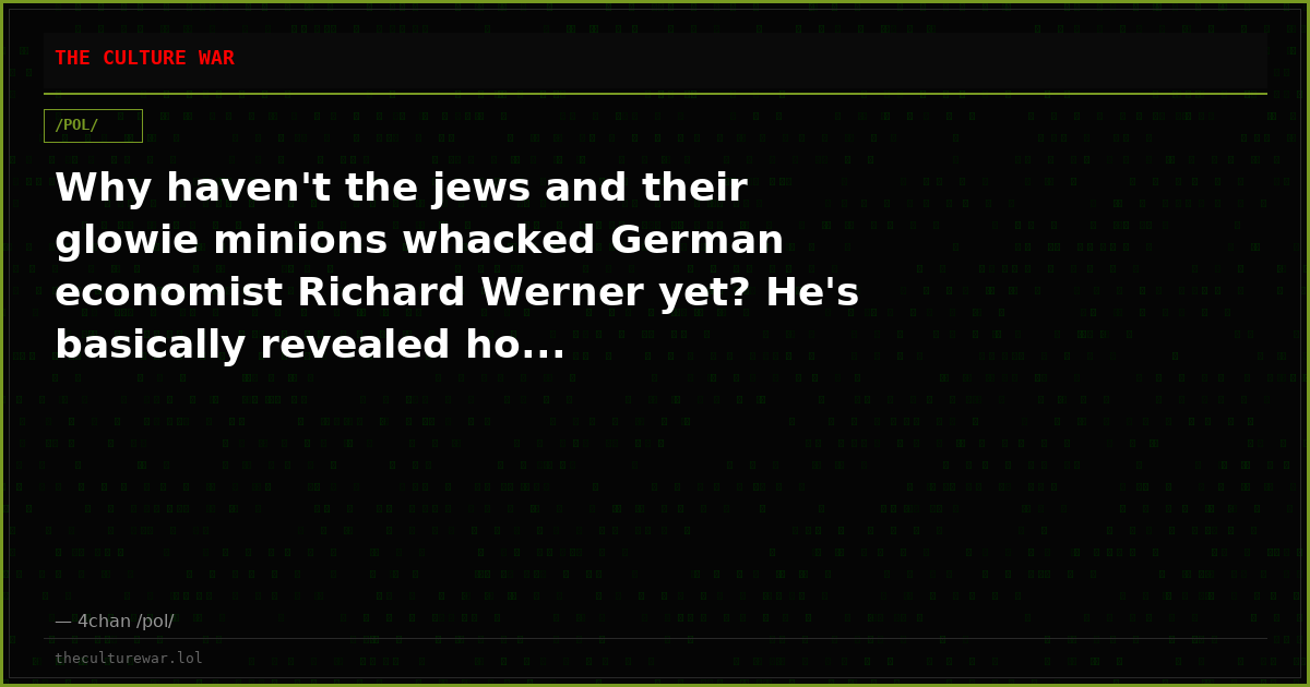Why haven't the jews and their glowie minions whacked German economist Richard Werner yet? He's basically revealed ho...