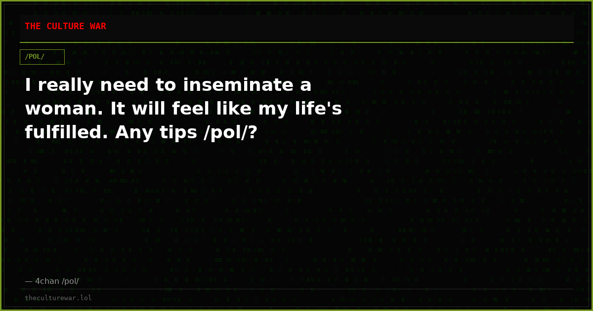 I really need to inseminate a woman. It will feel like my life's fulfilled. Any tips /pol/?